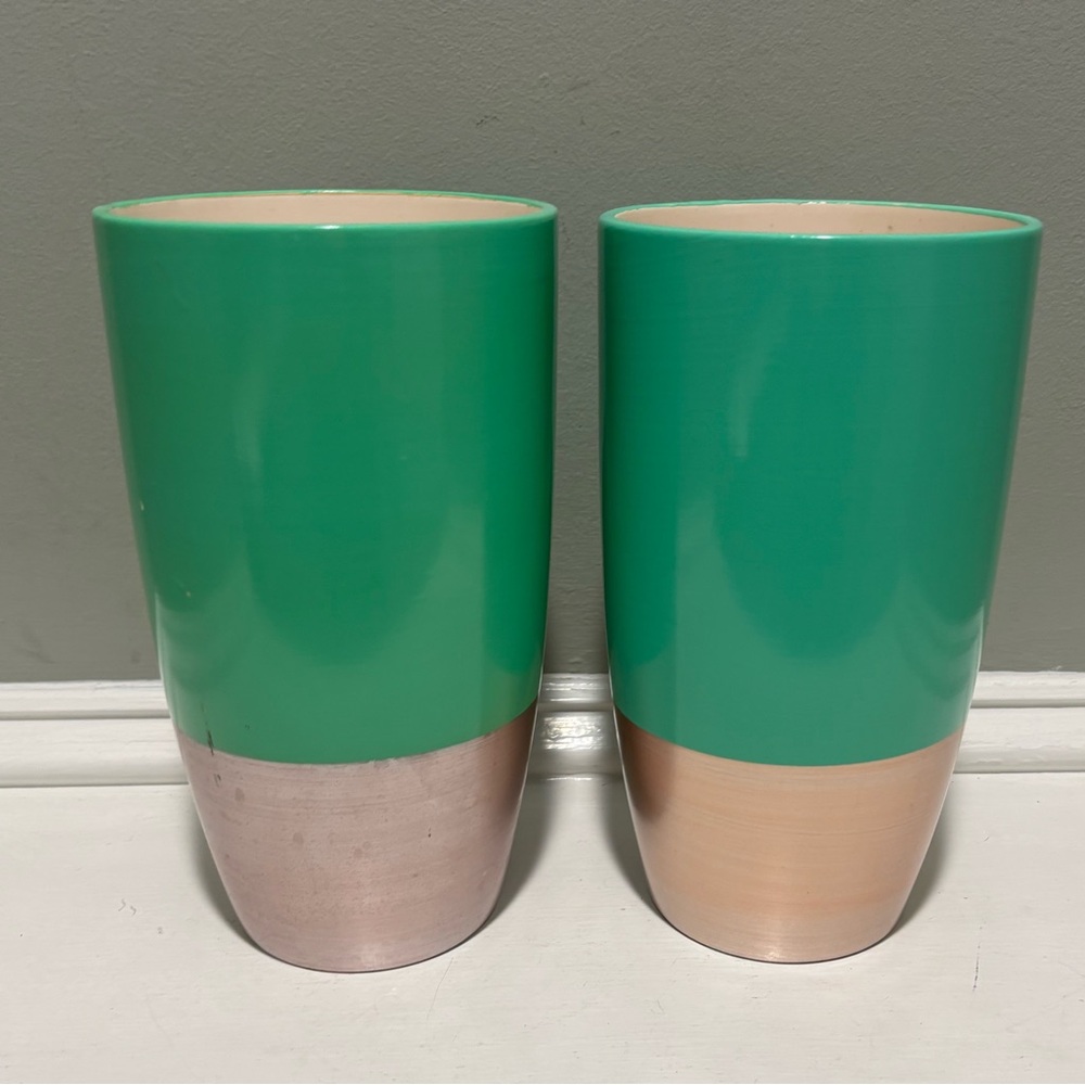 Proflowers Turquoise Aqua Metallic Gold Decorative Table Vase Set of 2 - Picture 8 of 8